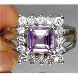 1.05ct Square Cut Violet Amethyst White Gold Vermeil Ring Size 7.0 RETAIL $750 (JEW-1192)