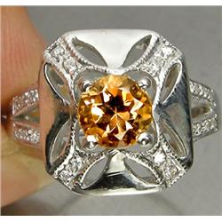 1.07ct Round Cut Imperial Topaz White Gold Vermeil Ring Size 6.5 RETAIL $750 (JEW-1191)