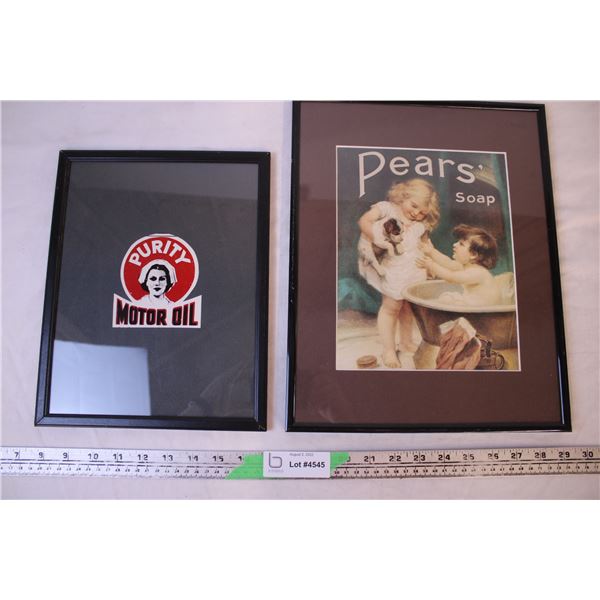 (2) Framed Ads (Purity Oil 9.25x11.75 Pears’ Soap 11.5x14.5)