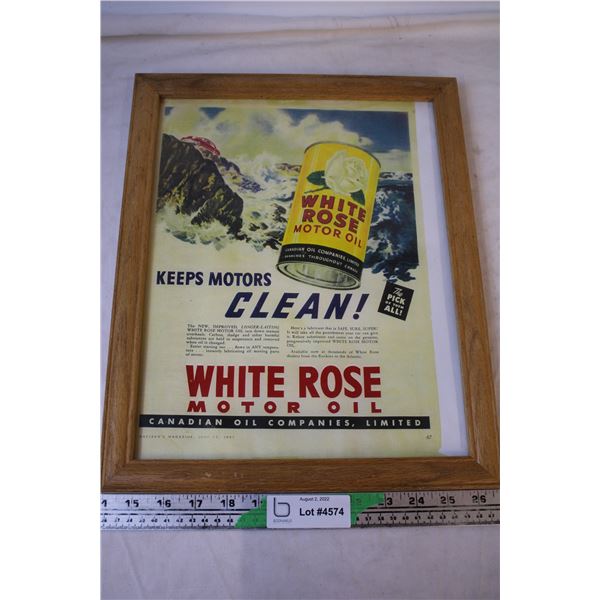 Framed White Rose Motor Oil Ad (12.75x15.75)