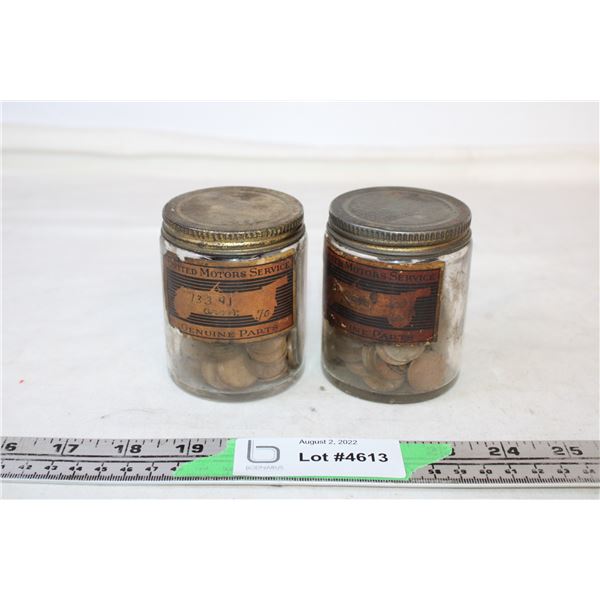 (2) “Vintage Automotive Parts” Jars Full of Pennies