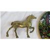 Image 3 : Horse Theme Lot - Reverse Painting + Brass Horse + Black Metal horse and carriage