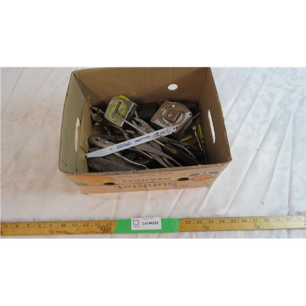 Assorted Pliers and measuring tapes