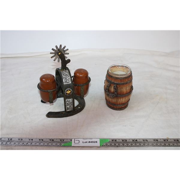 Cowboy Themed Candle Holder and S&P Shaker/holder