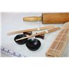 Image 2 : (6) Sets of Chopsticks, Stands and Soy Bowls, Bottle Stopper/Opener, Rolling Pin, misc