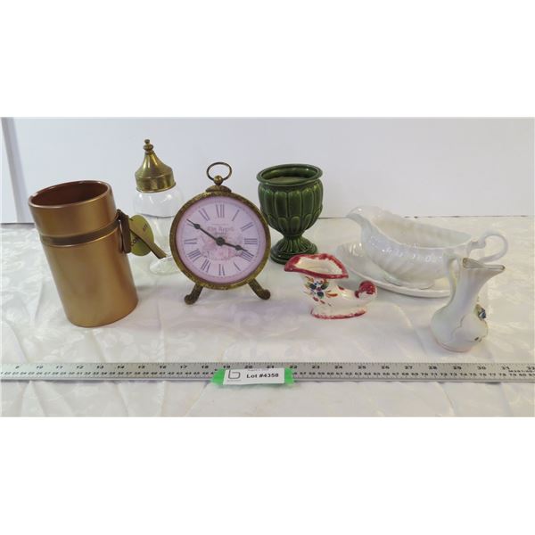 Gravy Boat, Clock, Vases, Misc