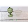 Image 1 : Green and Clear Glass Candy Dishes-chips in both