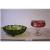 Image 1 : Large Green Footed Centerpiece and Ruby Flash Etched Raised Bowl