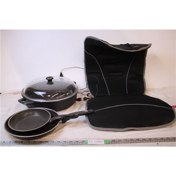 (3) Pans and a Heated Seat Cushion