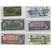 Image 1 : 1900 Dominion of Canada ¢25 Bill, 1937 Canadian $1 Bill, 1954 $2 Bill, 1986 $5 Bill, 1954 $10 Bill, 