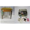 Image 1 : Vintage Sewing Stool & Old Tin of Buttons/Needles