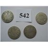 Image 1 : LOT OF 4 DIFFERENT DATES - SILVER CANADIAN QUARTERS - GEORGE V & EDWARD VII