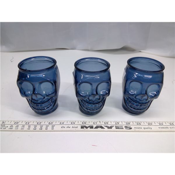 3 Blue Skull Head Cups