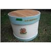 Image 1 : teal & white round crate or cheese crate.