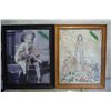 Image 1 : vintage framed embroidery & girl print both 19" x 23"