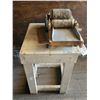 Image 1 : Antique Wool Carder, mounted on White Table. Total H-3'4" W-1'8" D-2'