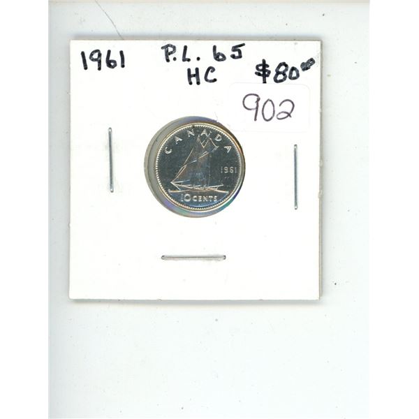 1961 Canadian Silver 10 Cents. Proof Like-65 with Cameo. Bright White. Nice.