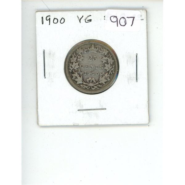 1900 Canadian Victorian Silver 25 Cents. VG-8.