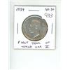 Image 1 : 1939 George VI Silver 50 Cents. Key Date. Mintage of 287,976. First year of World War II. VF-30. Nic