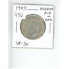 Image 1 : 1943 George VI Silver 50 Cents. Hearing Aid in King’s Ear from Die Clash. World War II issue. VF-30.