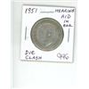 Image 1 : 1951 George VI Silver 50 Cents. Hearing Aid in King’s Ear from Die Clash. VF-20.