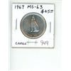 Image 1 : 1967 Canadian Silver 50 Cents. Centennial coin with howling wolf. MS-63, Cameo. Nice.
