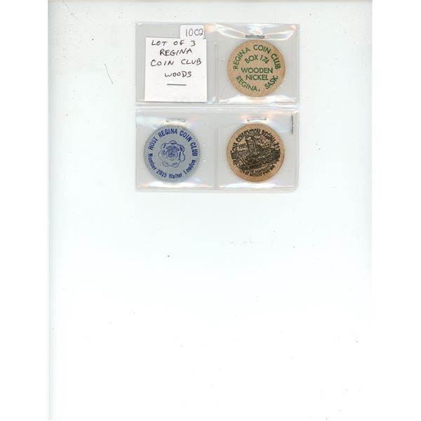 Lot of 3 Regina Coin Club Woods. Green Merry Christmas, 1985 CNA Walter Loudon blue on silver, and b