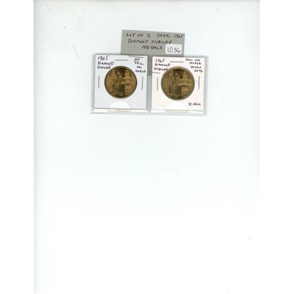 Lot of 2 1965 Saskatchewan Diamond Jubilee Medals Varieties. Includes No Tail on Horse and Scarce Ta