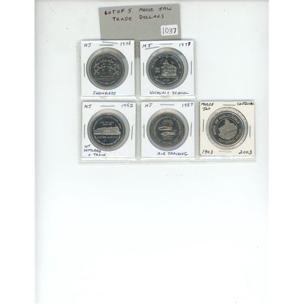 Lot of 5 Moose Jaw Trade Dollars. Includes 1978 Snowbirds, 1979 Victoria School, 1982 First Settlers