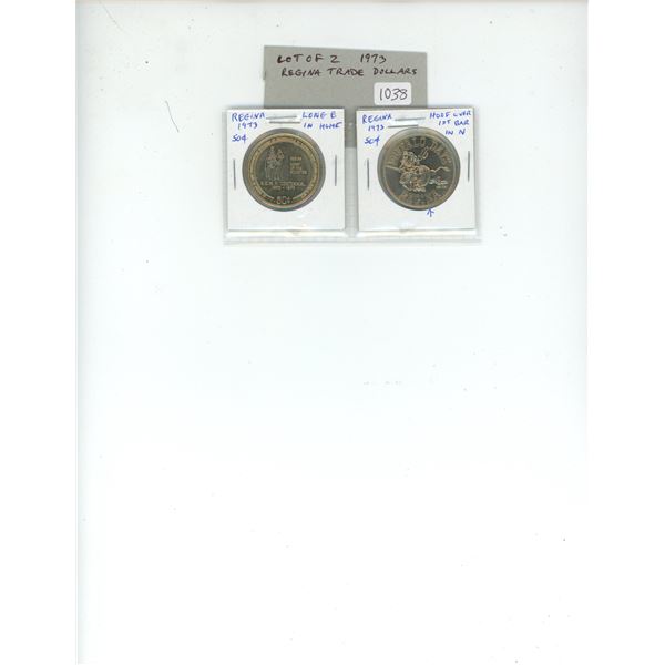 Lot of 2 1973 Regina Buffalo Days Trade Dollars. They are denominated as 50 Cents. Includes Long E i