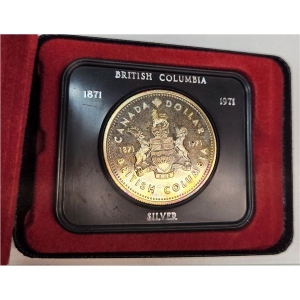 1971 Canadian Silver Dollar. Celebrates the 100th Anniversary of British Columbia joining Canada. Be