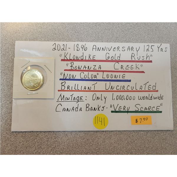 2021-1896 125 yr anniversary Klondike Gold Rush Bonanza Creek non color loonie BU