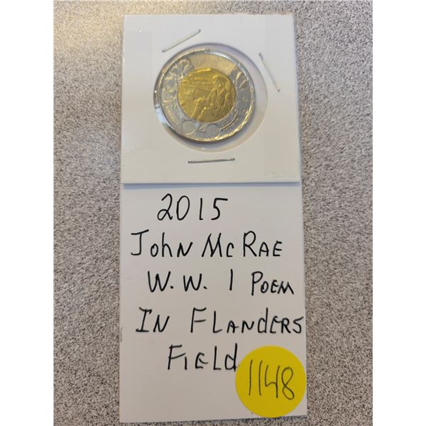 2015 John McRae WWI poem in Flander's Fields  Canadian toonie