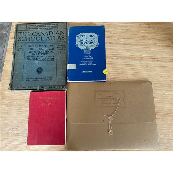 Vintage Canadian History including 1925 atlas and one Esso portfolio