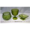 Image 1 : 3 Green Glass Items - Chalice, Bowl, Dish