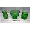 Image 1 : 3 Green Glass Items - Vases and Dish