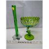 Image 1 : 2 Green Glass Flower Vases/Dish