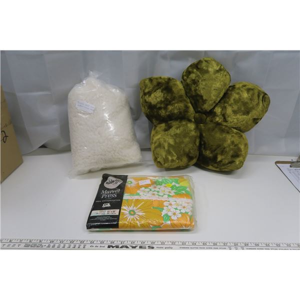 Fluffy Bench Seat Cover, Green Throw Pillow, Floral Sheet