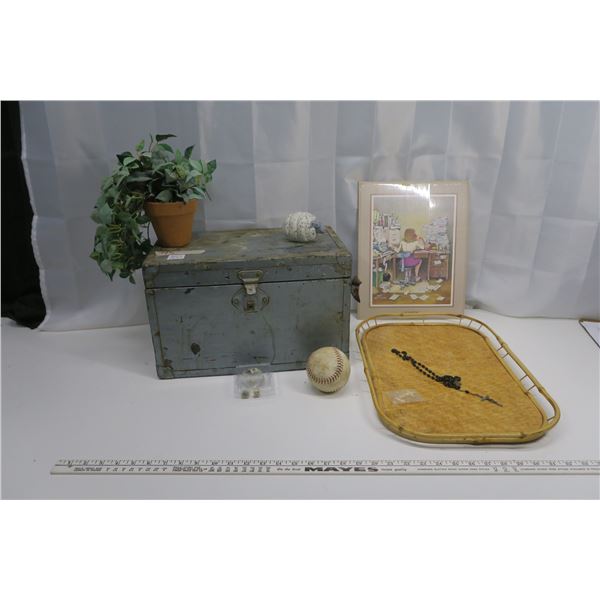 Lot of Misc. - Wood Toolbox, Tray, Fake Plant, etc.