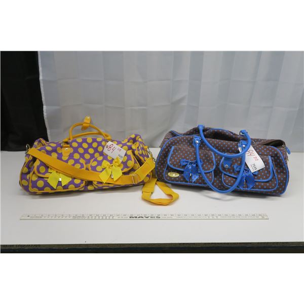 2 Suit Cases on Rollers - Blue, Yellow