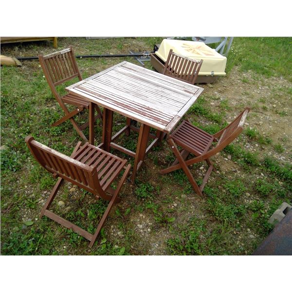 Set of Wooden Patio Furniture - 4 Folding Chairs and Table (37"x37"x29"H)