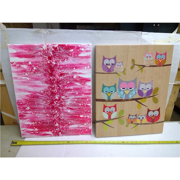 2 Canvas Prints - Red/White and Owls