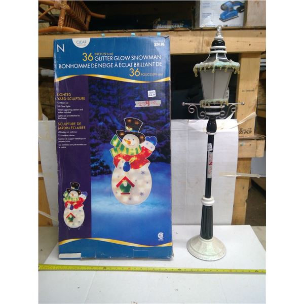 Light Up Xmas Yard Decorations - Snowman and Lamp
