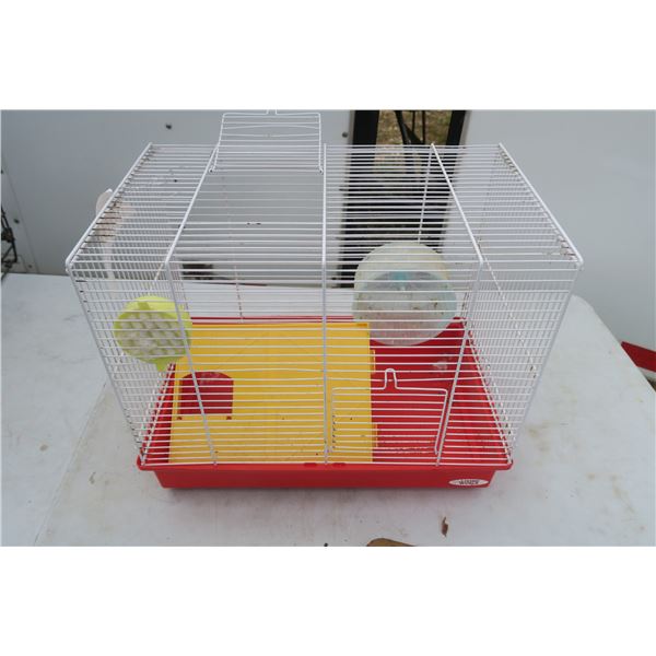 mid size bird cage, white with red bottom & accessories