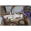 Image 4 : wood box of misc horse tack, bits, leads.