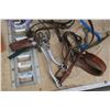 Image 5 : wood box of misc horse tack, bits, leads.