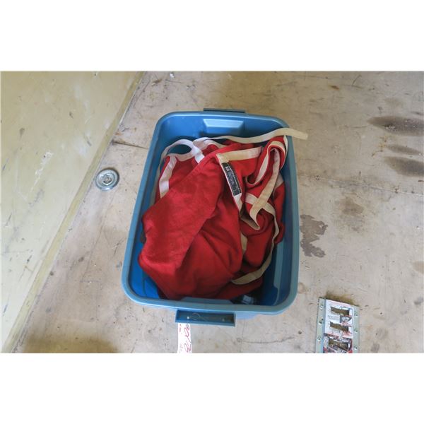 Large blue bin of misc horse tack, blanket ect.