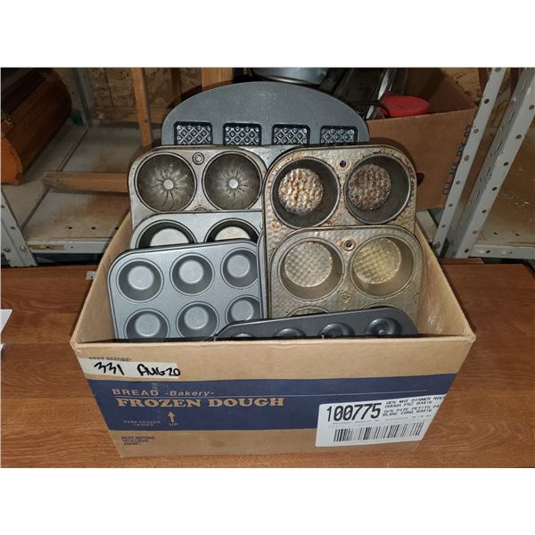 box full of baking pans