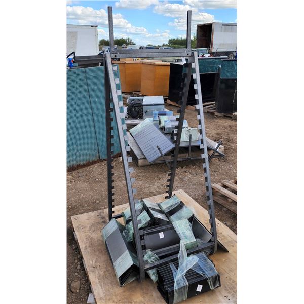 Metal Convience Store Shelf (Missing top bar on sign holder) H-4'9" W-1'9" D-1'11"