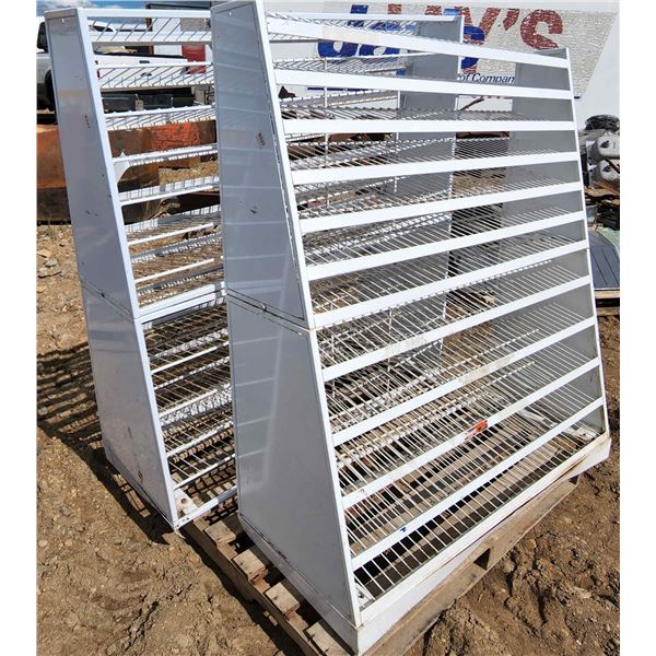 Set of 2 White metal staircase style display shelf H-4'6" W-4' D-1'9"